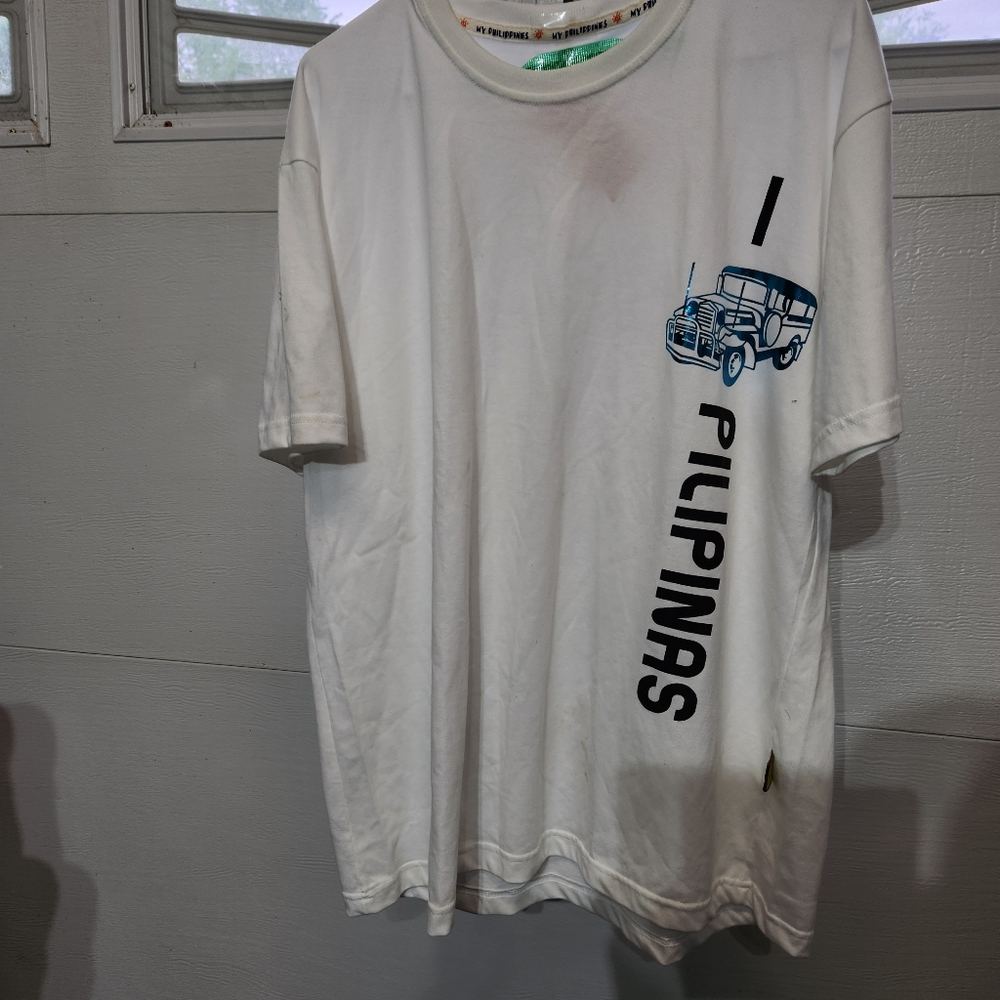White Graphic T-Shirt with Blue Print Original Tshirt From